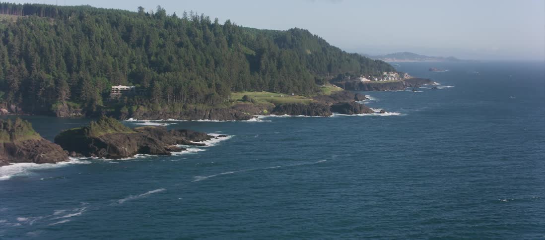Waves crash on a rocky shoreline