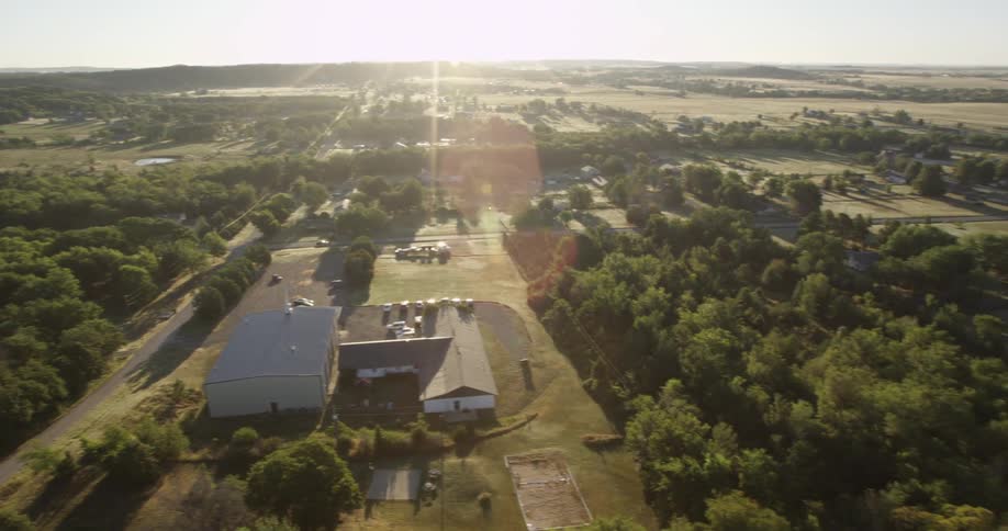 Aerial view of a farming town