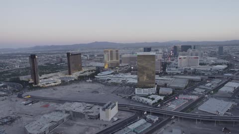 Las vegas skyline shot from a helicopter