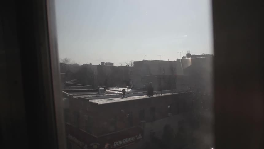 City view from a moving train