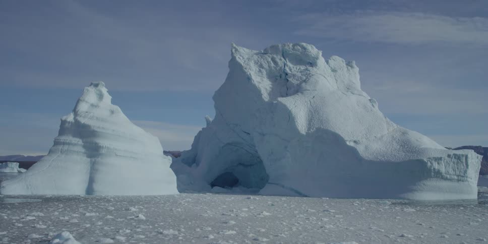 Icebergs are shown