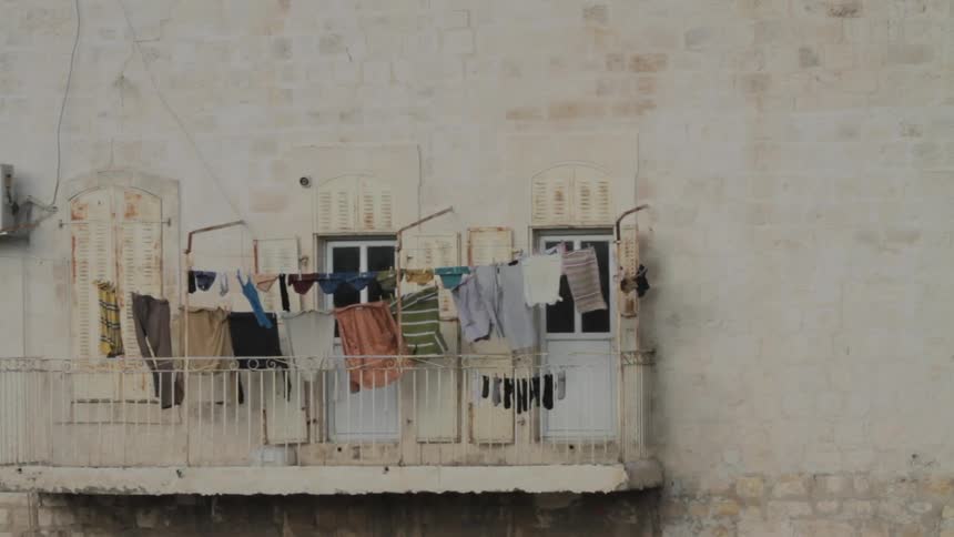 Clothes hanging on a balcony