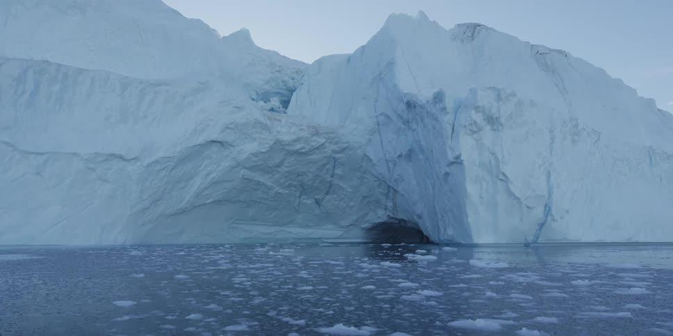 Icebergs drift in cold water