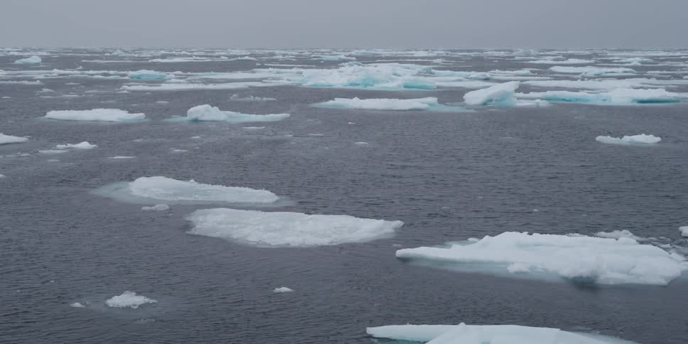 An icy ocean with glaciers and water