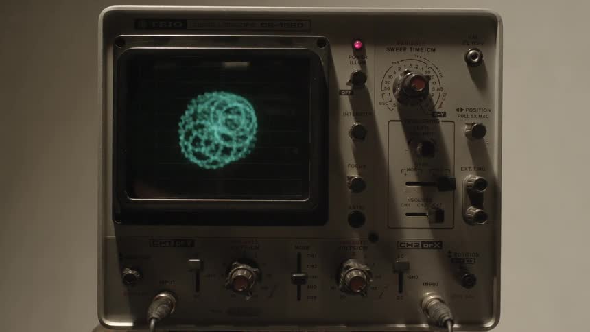 Random light patterns are shown on a monitor