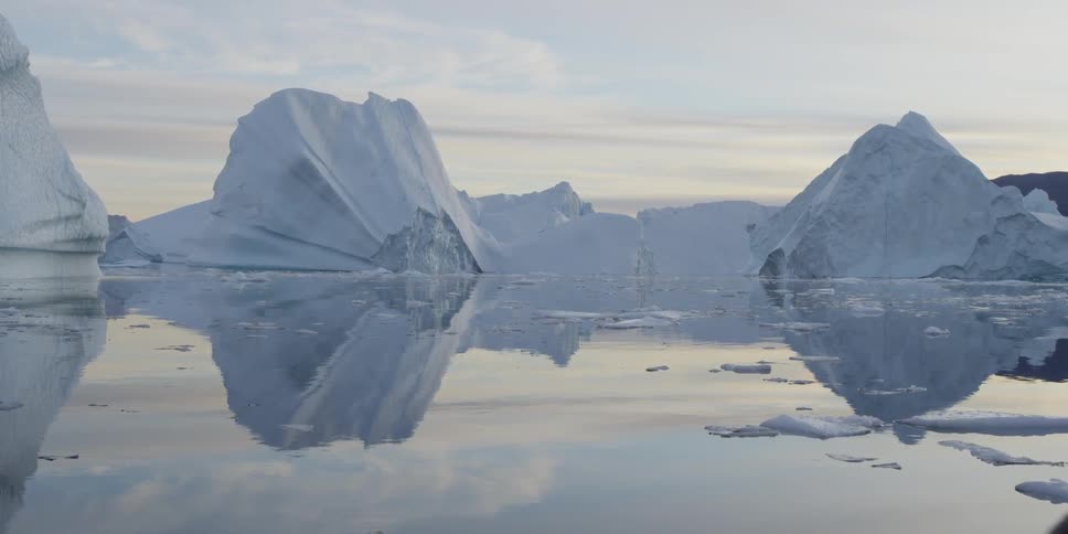 Icebergs are floating in freezing cold water