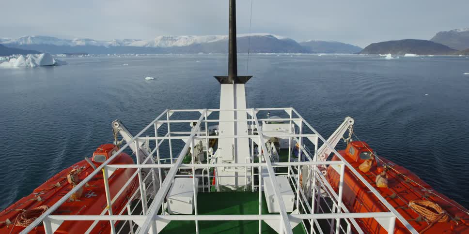 The deck of a boat in an arctic sea