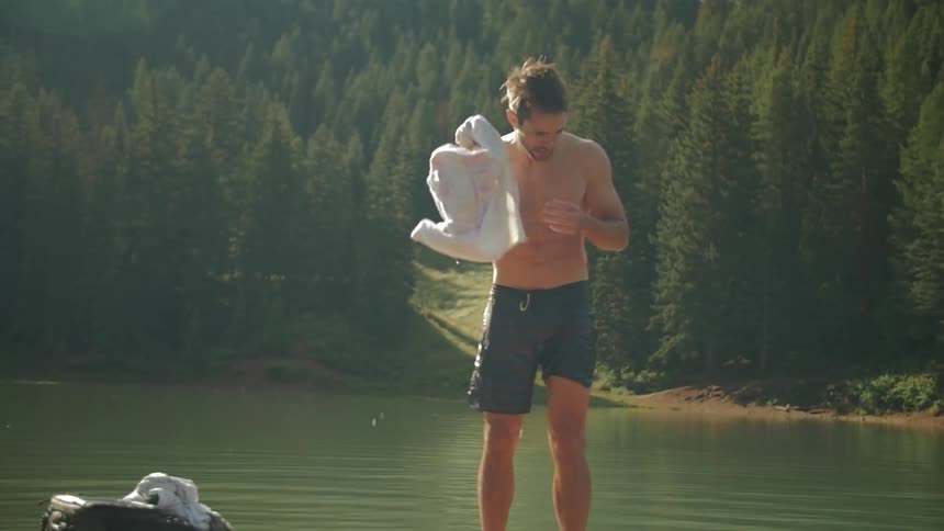 A person drying off with a towel