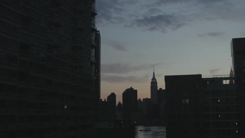 City skyline at dusk