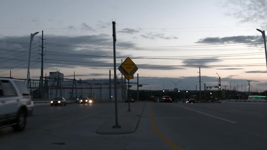 Intersection of a street at sunset