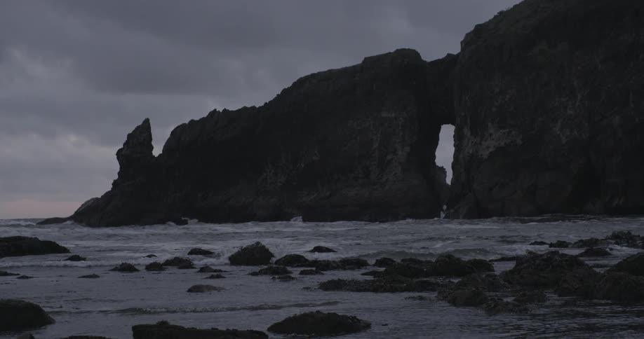 A coastline at dusk