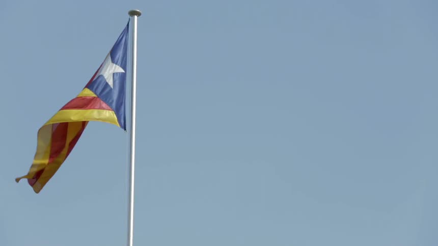 La senyera estelada catalan flag against a clear blue sky