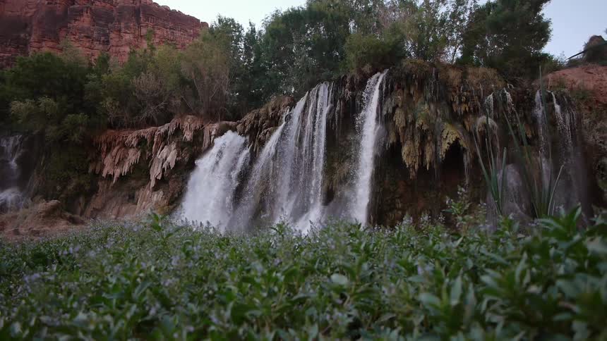 Raging waterfall on a cloudy day
