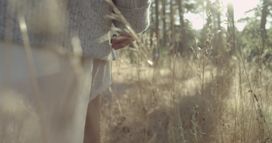 A person walking thru tall grass