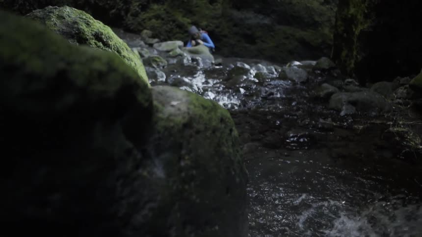 Water trickles down a stream