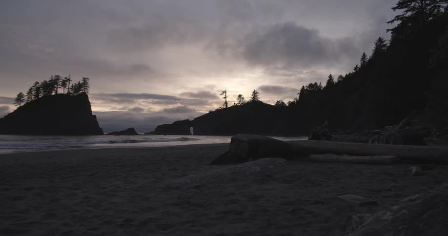 A beach at sunset