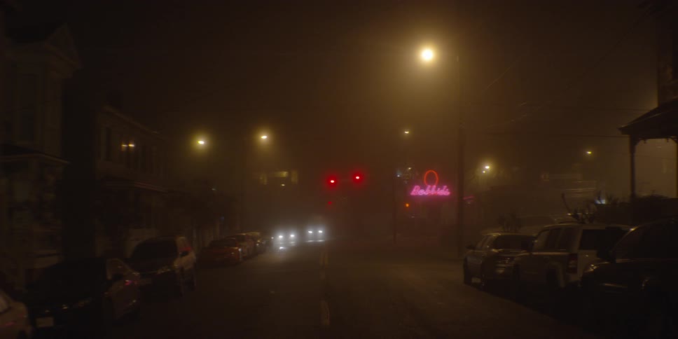 A foggy city street