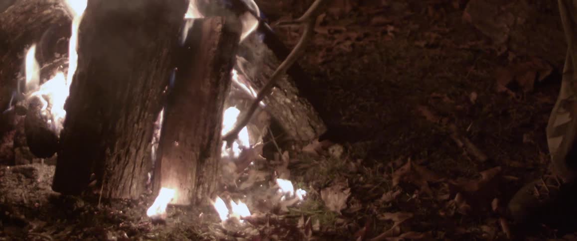 A person is stoking a fire with a stick