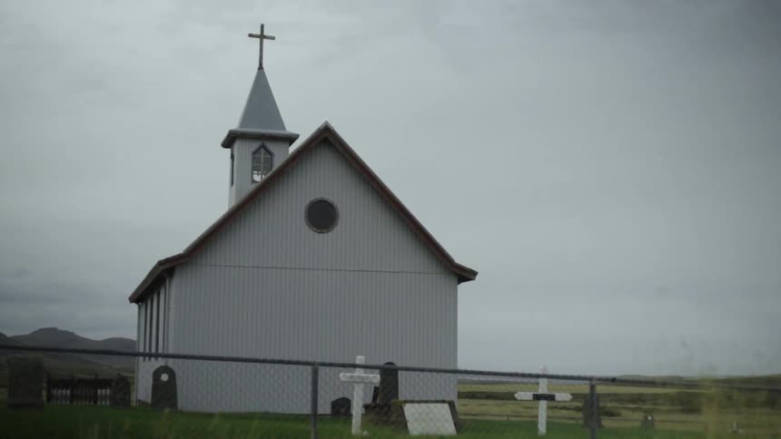 A church overlooking a cloudy day