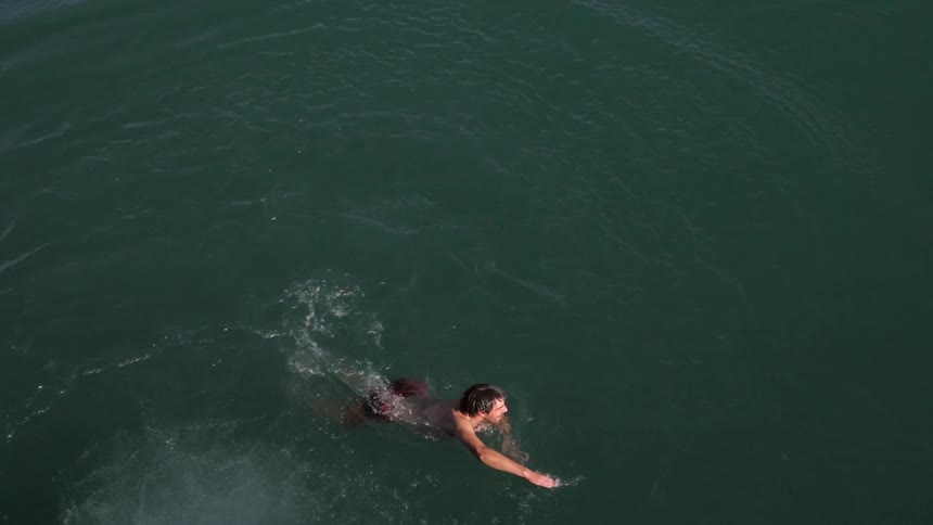 A person swimming in the water