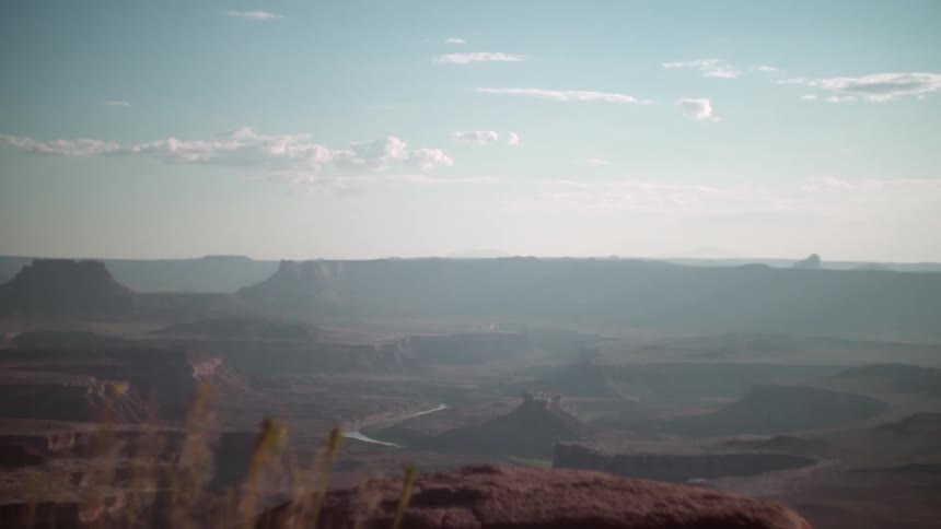 The grand canyon on a hazy, partly cloudy day