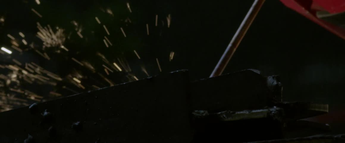 Welding metal with sparks flying