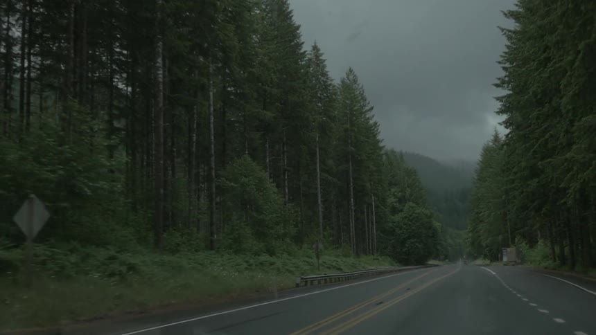 Tall trees in a forest on a foggy day