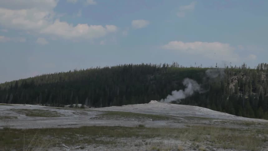 An underground geyser steams