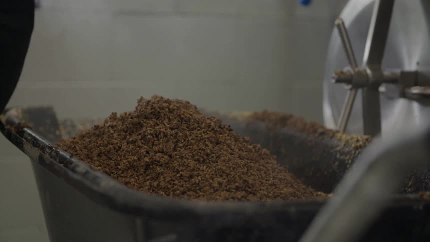 A person scooping grains