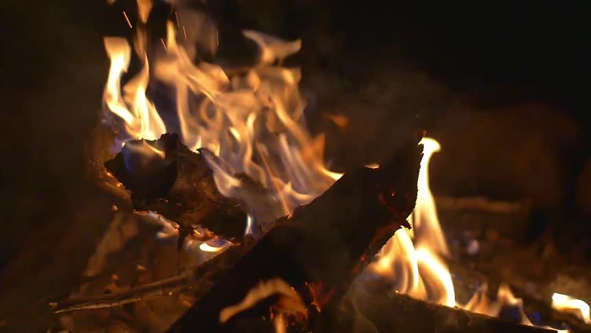 A roaring camp fire