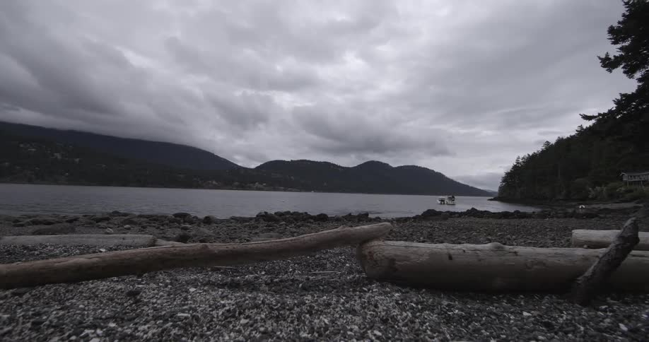 A calm lake on a cloudy day