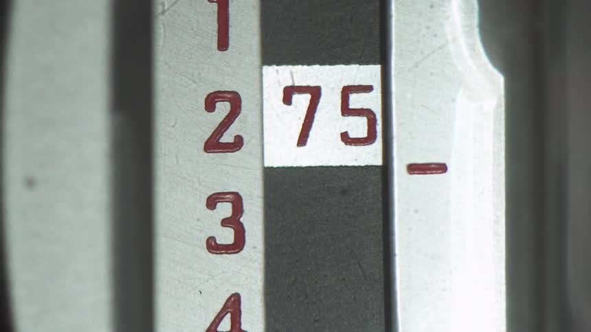 Red numbers on a metal scale