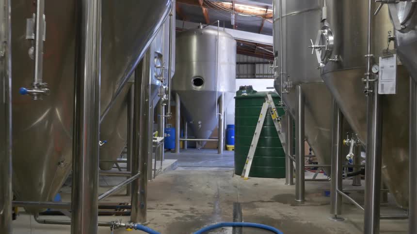 Large fermenter containers in a brewery