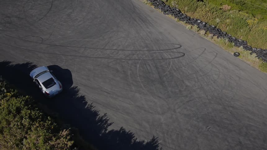 Aerial of a person driving a car