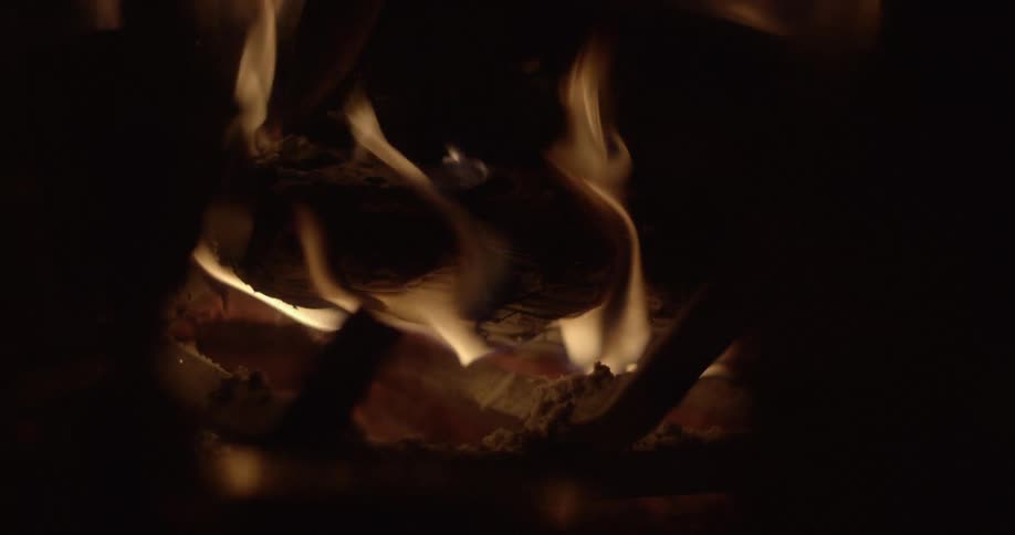 A log fire burns