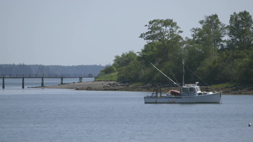 A boat in the water near a dock