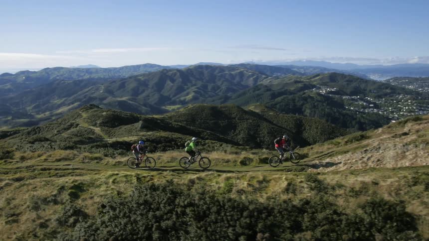 Aerial view of people riding bikes