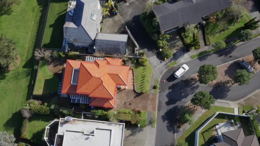 Aerial view of many houses and streets