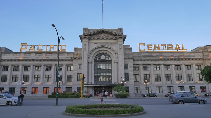 Traffic and people outside of pacific central