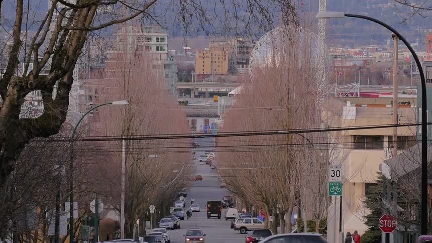 A scenery of a busy city in the morning