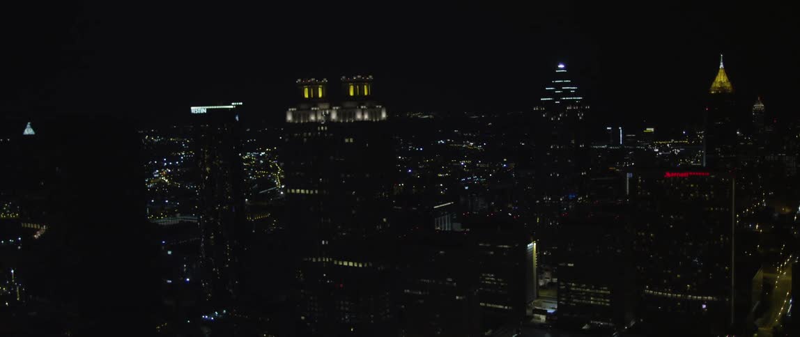 Aerial view of a large city at night