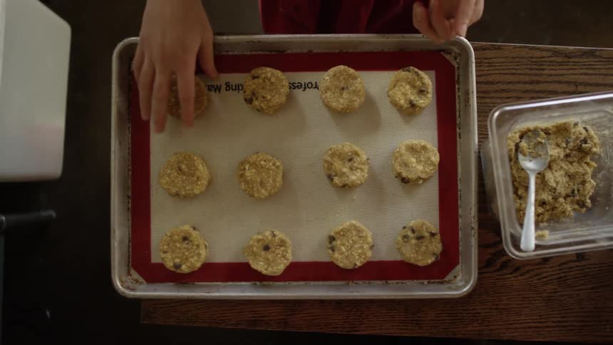 Cookie dough is placed on a baking sheet