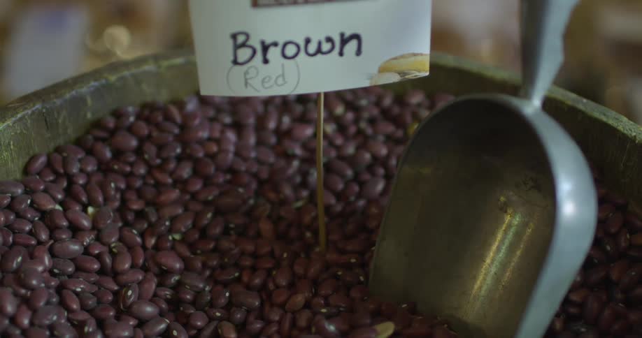 A container of bulk sale beans