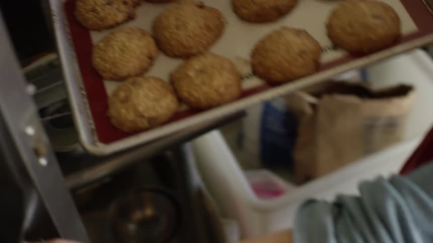 Cookies are removed from the oven